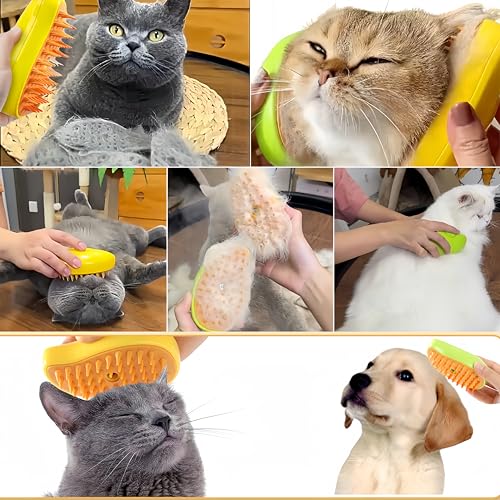 Image of Cat Brush, Multifunctional Cat Steamy Brush, Self Cleaning Steam Cat Brush for Massage, Silicone Steam Pet Brush， for Removing Tangled And Loosse Hair ，Pet spray massage comb (Yellow)