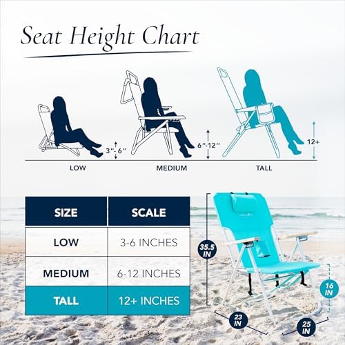 CARIBBEAN JOE Folding Beach Chair, 4 Position Portable Backpack Foldable Camping Chair with Headrest, Cup Holder, and Wooden Armrests (Teal, 350lbs Capacity) by CARIBBEAN JOE - Used condition - Image 6