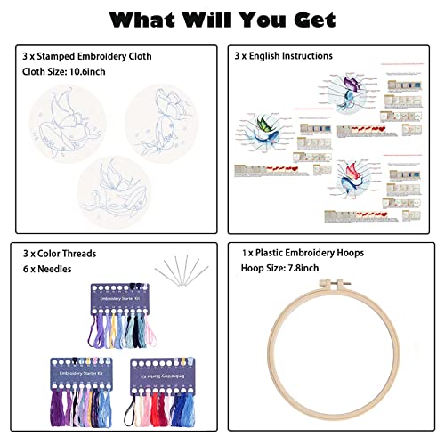 GLTAYLMY Embroidery Kit for Beginners Adults,3 Set Cross Stitch Kits with 1 Plastic Embroidery Hoops,Needles and Color Threads,Needlepoint Kit for Hand Embroidery Starter - Thumbnail 3