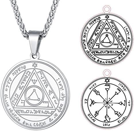 FaithHeart Personalized Custom Solomon Pendant Stars Necklace Engraving Pentagram Wealth Honor Runic Medal Protection Jewellery Silver/Black/Gold Plated Magical Necklaces Occult Gift-Stainless Steel