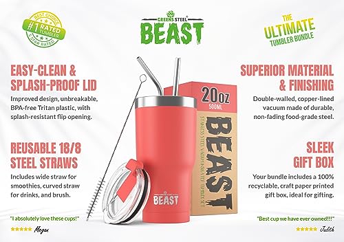 Beast 20 oz Tumbler Stainless Steel Vacuum Insulated Coffee Ice Cup Double Wall Travel Flask (Coral Pink) - Thumbnail 4