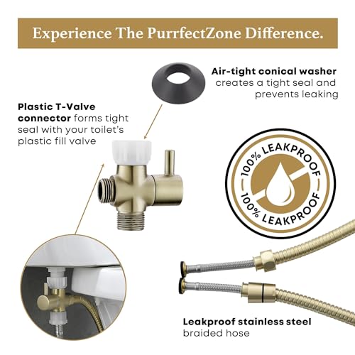 Image of Purrfectzone Bidet Sprayer for Toilet, Bidet Sprayer for Feminine Wash, Premium Stainless Steel Jet Spray for Toilet, Wall-Mounted or Toilet Tank Mounted - Brushed Gold