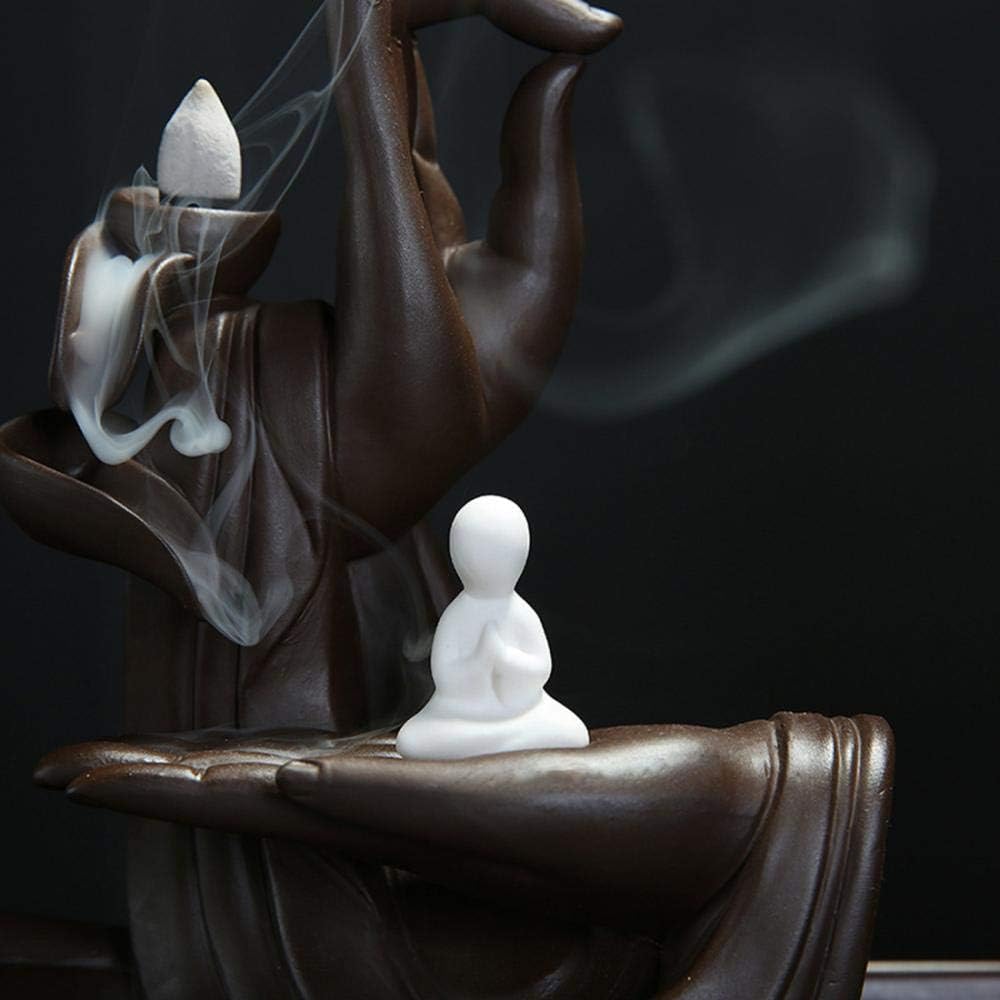 Backflow Incense Holder, Home Lotus Monk Incense Burner with 20 Cones and Gift Box, Ceramic Incense Holder Incense Burner (Monk)