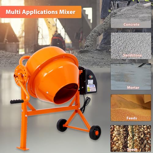 3 CU FT Electric Cement Mixer, 1/3 HP Portable Electric Concrete Mixer Machine with Wheel and Stand, 120V Power Cement Mixer Machine for Stucco Mortar Seeds Fodder