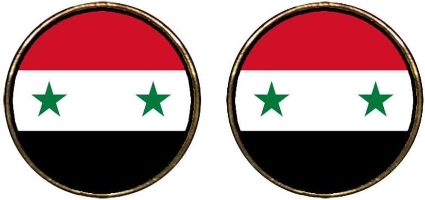 GiftJewelryShop Gold Plated Syrian Arab Republic flag Photo Stud Earrings 12mm Diameter