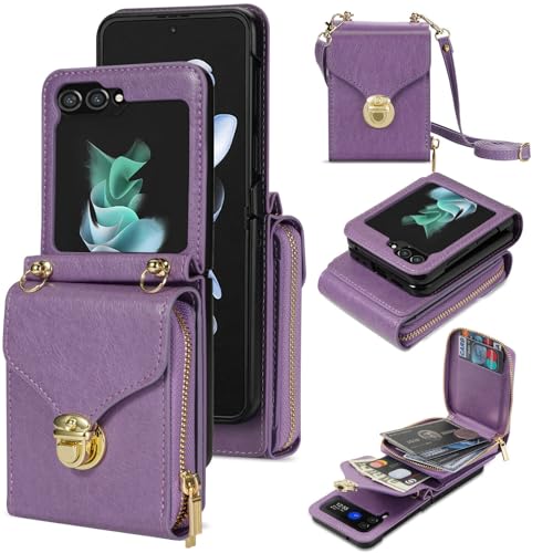 Coque Samsung Galaxy Z Flip 6 violette pour ranger cartes et monnaie