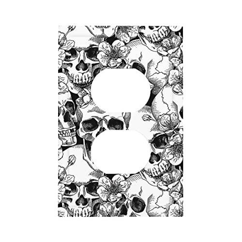Sugar Black/White Skull Goth Gothic Skeleton Duplex Receptacle Outlet Covers Electrical 1-Gang Plug Wall Plate Switchplate Decorative Faceplate Hibiscus Lily Floral Halloween Hippie For Bedroom Decor #TOP1