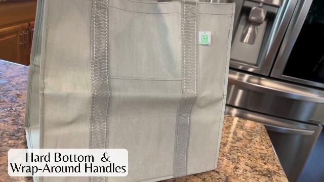 VENO 4 Pack Reusable Grocery Bags, Heavy-Duty Shopping Bags with Handles, Bags for Shopping Cart with Hard Bottom to Stand Upright, Foldable, Multi-Purpose(Gray, 4 Pack)