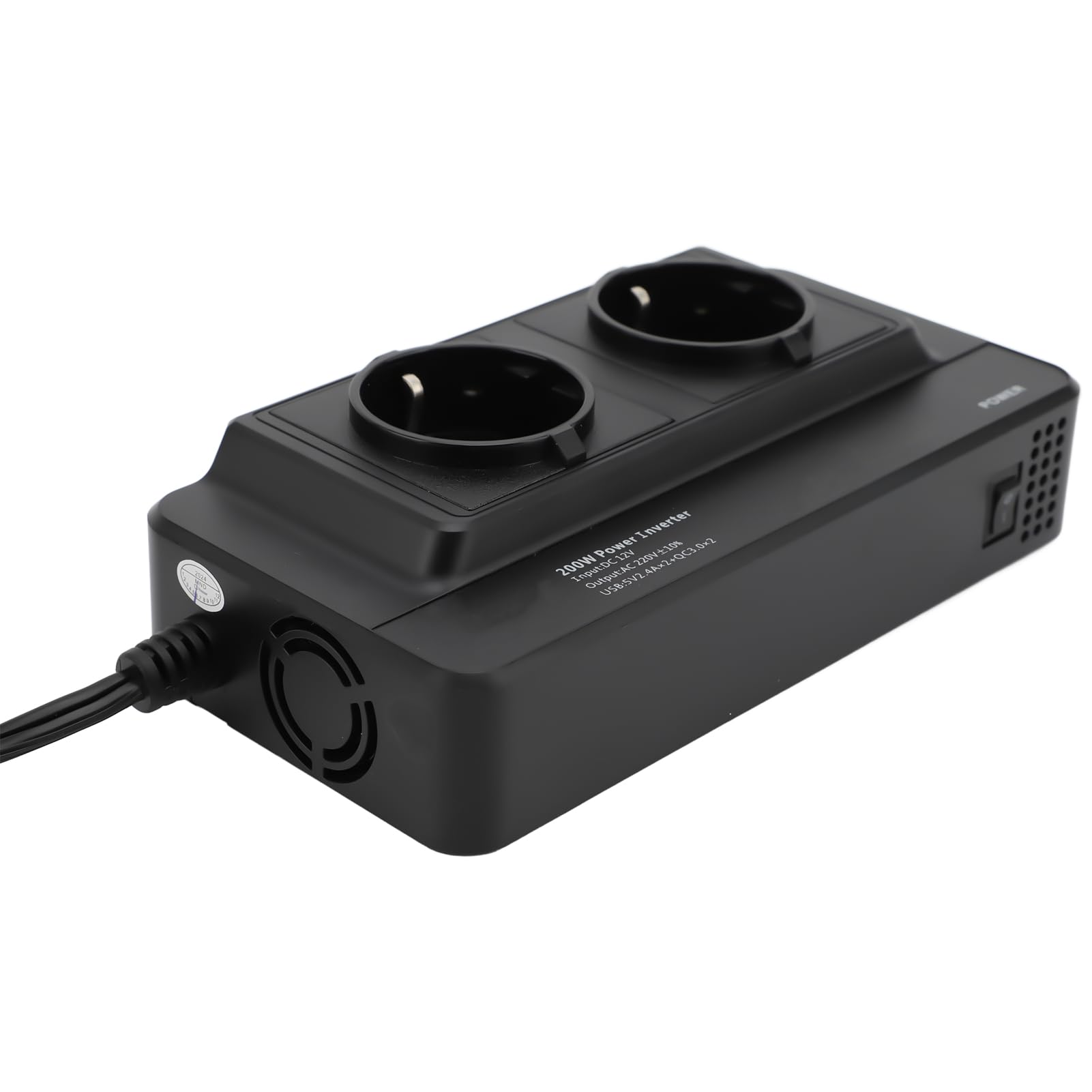 Convertidor de Corriente para Coche de 200W, Inversor Portátil con 4 Salidas Dobles de Puertos USB, Entrada DC12v (220V Enchufe de la UE)