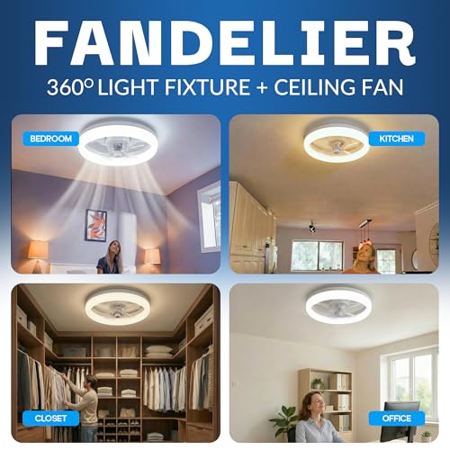 CannonX 14 Inch Ceiling Fan with Lights and Remote, Fandelier Ceiling Fans with Light and Remote, Ventilateur Plafond Avec Lumiere Flush Mount, 3500-6500K, 2200 Lumens, ETL Certified - White by Bell+Howell - Image 2