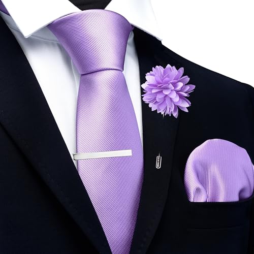 Image of Branduce 3.15 inch（8cm） Solid Formal Tie and Pocket Square Plain Necktie Lapel Pin and Tie Clip Set for Men