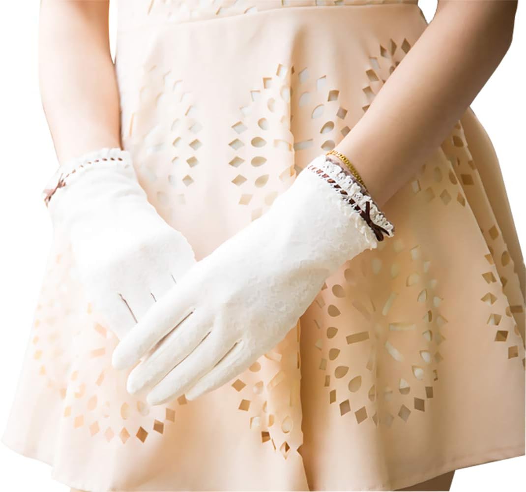 Women's Lace Sunscreen Driving Gloves Touchscreen Outdoor Bowknot for Summer UV Protection