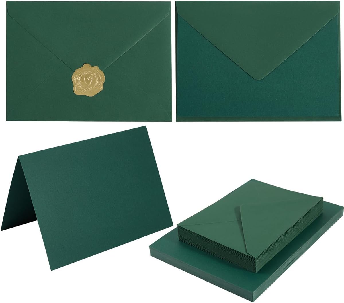 50 Pack Dark Green A7 Envelopes with Cards 5x7 Thick