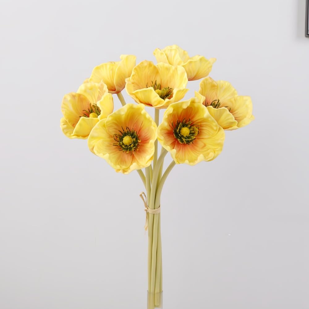 Fleurs de coquelicot artificielles jaunes XIYUAN (lot de 14 tiges, 31,5 cm)