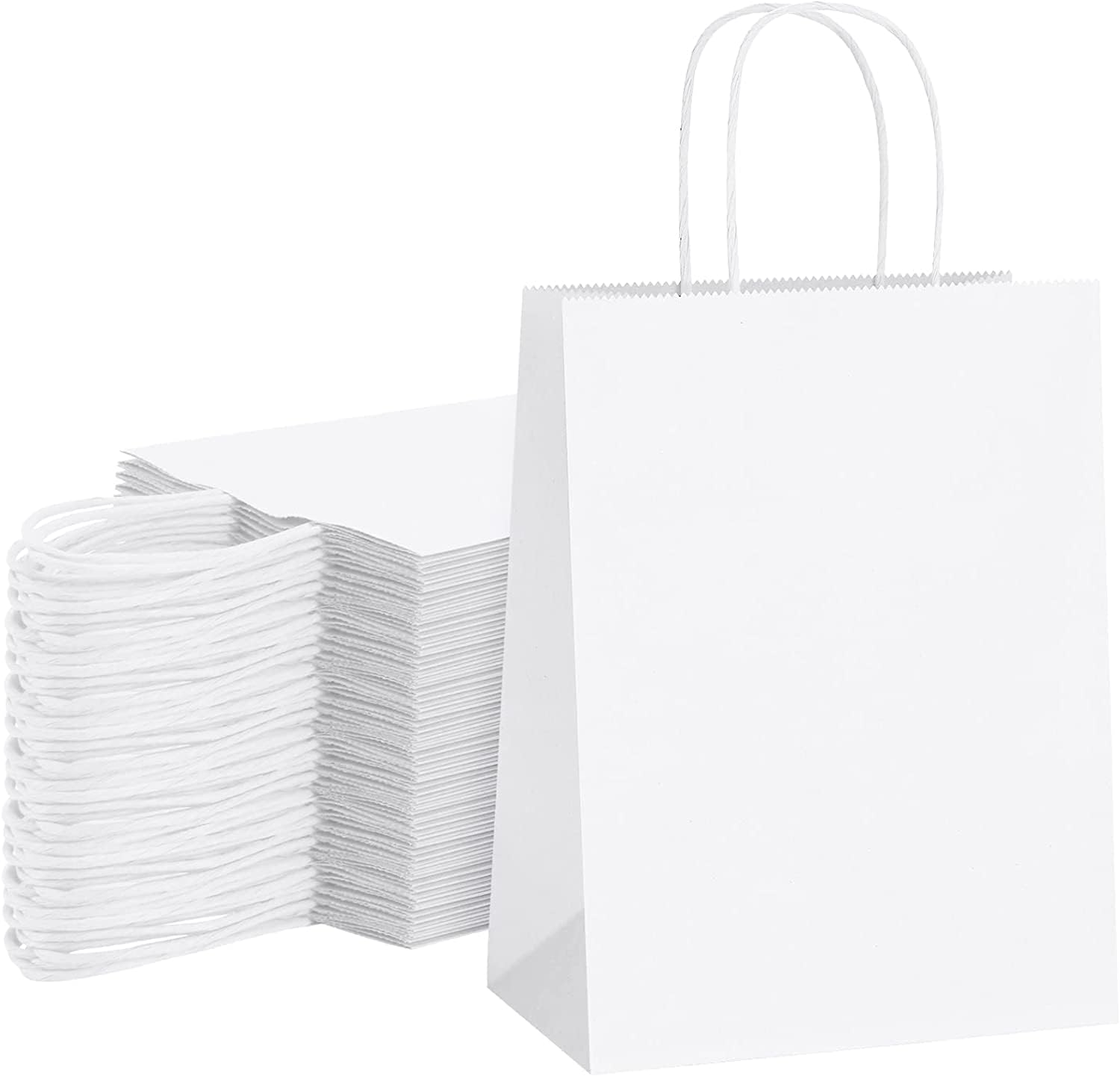 Gitanjali Paper Curves White Kraft Paper Bags with Handle - Pack of 100 Pcs (12"x16"x5")