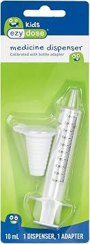 EZY DOSE Kids Baby Oral Syringe & Dispenser Calibrated for Liquid Medicine, Reduce Mess and Spills, Easy Way to Orally Administer Medication, 10 mL/2 TSP, Includes Bottle Adapter, Clear, BPA Free