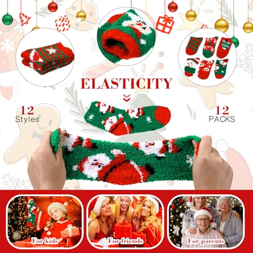 Geyoga 12 Pairs Adult Holiday Socks - Fluffy Cozy Fuzzy Socks - Warm Colorful Winter Slipper Socks for Women & Men4