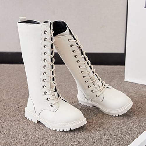 Girls Lace Up Mid Calf Boots with Side Zipper Fashion Comfortable Round Toe Low Heel Combat Riding Boots Fall Winter Spring Non Slip Outdoor Booties3