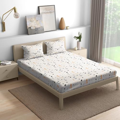 Image of Wakefit 200 TC Flat 100% Cotton Printed Bedsheet, Flora Queen Size (100x90 Inches) / (2.54m*2.29m) with 2 Pillow Covers Flora, Double