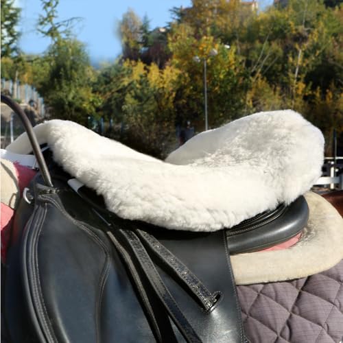 Image of Harrison Howard Plush Sheepskin Saddle Cover for English Saddles Seat Saver Ultimate Riding Comfort for Rider & Protection for Saddle Universal Size