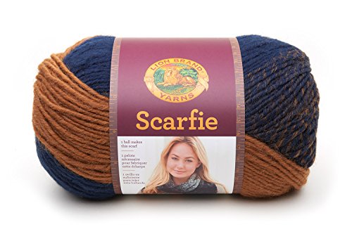 Image of Lion Brand Yarn 826-203 Scarfie Yarn, Ochre /Navy