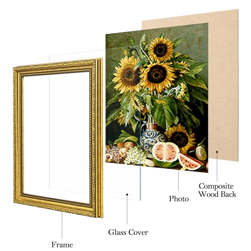 Image of eletecpro 8.5x11 Vintage Picture Frame, Glass Cover, Gold, 2-Pack | Display Photo 8.5x11, Horizontal or Vertical, Tabletop or Wall Decor