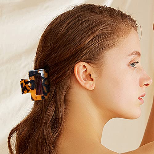Jiris 2Pcs 2 Inches Hair Claw Clips Banana Clips Barrettes French Design Celluloid Leopard Print Small Rectangular Amber Fashion Accessories For Women Hair Clips #TOP7