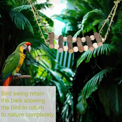 Image of Natural Wooden Bird Swings, Bird hammocks, Standing Chewing Toys, Suitable for budgerigars, Long-Tailed Parrots, Conures, Parrots, starlings, Love Birds, and Finches