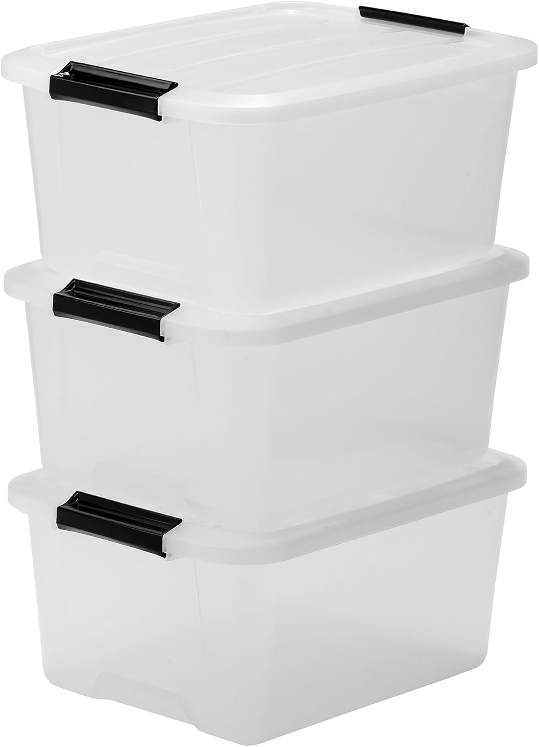 Iris Ohyama Plastic Storage Boxes with Lids, 15L, Set of 3, Clear