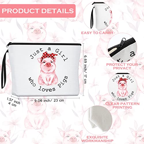 Sieral 2 Pcs Pigs Lover Gift for Girl Women Travel Cosmetic Bags Pig Portable Makeup Zipper Pouch & Canvas Tote Bag Reusable Piggy Funny Shopping Animal Gift, White2