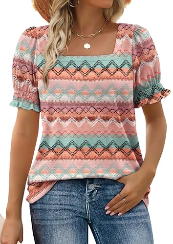 WIHOLL Womens Boho Tops 2026 Trendy Summer Spring Going Out Date Night Easter Outfits Tshirts Shirts Lightweight Blouses Hawaii Cruise Vacation Travel Clothes Stripes L