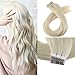 Moresoo 24 Inch Seamless Skin Weft Straight Unprocessed Remy Human Hair 40 Pieces 100 Grams #60 Platinum Blonde Tape on Hair Extensions Glue on Hair for Women Human Hair Extensions Full Head Tape in