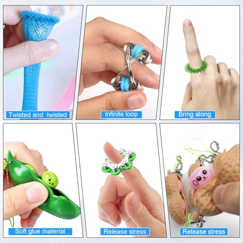 HA BIN 14 Stücke Fidget Toys Set, Stimming Toys Autism, Anti Stress Spielzeug Set, für Erwachsene und Kinder, Zappelspielzeug, Spinner, Stressabbau-Spielzeug