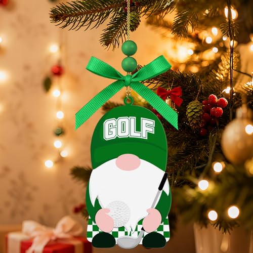 Christmas Gnome Golf Ball Ornaments, Wood Hanging Sports Christmas Tree