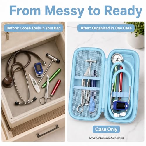 Image of ALKOO Stethoscope Case for 3M Littmann Classic III /Cardiology IV, LightBlue | for MDF Acoustica Stethoscopes, for Nurses, Doctors, Nursing School Essentials, Students, Clinic, EMS, Travel, Hard Bag Only