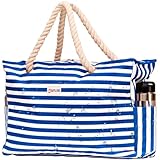 Beach Bag XL - 100% Waterproof (IP64) - L22 xH15 xW6 - Rope Handles - Top Zip - Outside Pockets - Beach Tote Includes Waterproof Phone Case - Built-in Key Holder - Bottle Opener