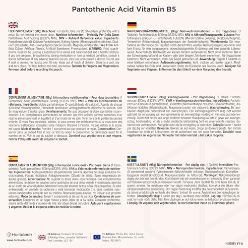 Vitamin B5 500mg | Hochdosiert Pantothensäure | Pantothenic Acid | 90 Vegan Tabletten | von Horbaach