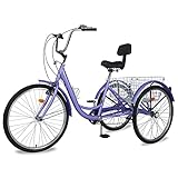 MOONCOOL Adult Tricycles 3 Wheel 7 Speed Trikes, 20/24 / 26 inch Adult Trikes 3 Wheeled Bike with Basket for Seniors, Women, Men.