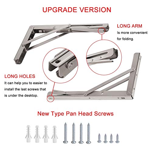 Image of YUMORE Folding Shelf Brackets 22 inch, Max Load: 330lb Heavy Duty Stainless Steel Collapsible Shelf Bracket for Table Work Bench, Space Saving DIY Bracket, 2 Pack | High-Quality Metal, Easy to Install, DIY Collapsible Shelf Bracket for Workbench Folding Table Hinge, Max Load: 330lb