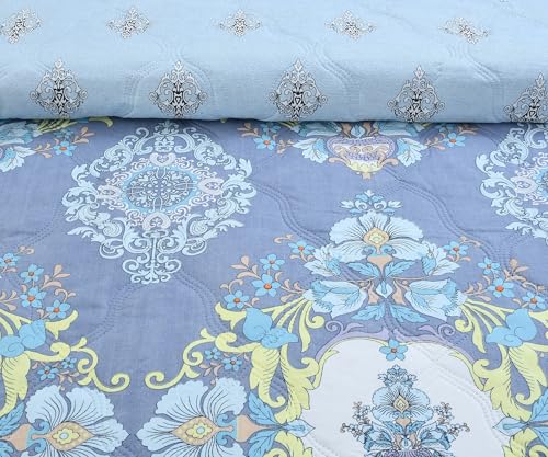 Image of Home Stylish Luxury Ultrasonic Punch AC Comforter Blanket - Quilted Microfiber Floral Pattern, Lightweight Breathable Hypoallergenic All‑Season Blanket for Bedroom, Travel (228x228 Cm) Royal Blue