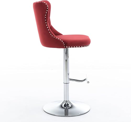 Miniatura 5 de Taburetes de bar giratorios de terciopelo ajustable con altura del asiento de 25 a 33 pulgadas, taburetes de bar con base cromada con respaldo