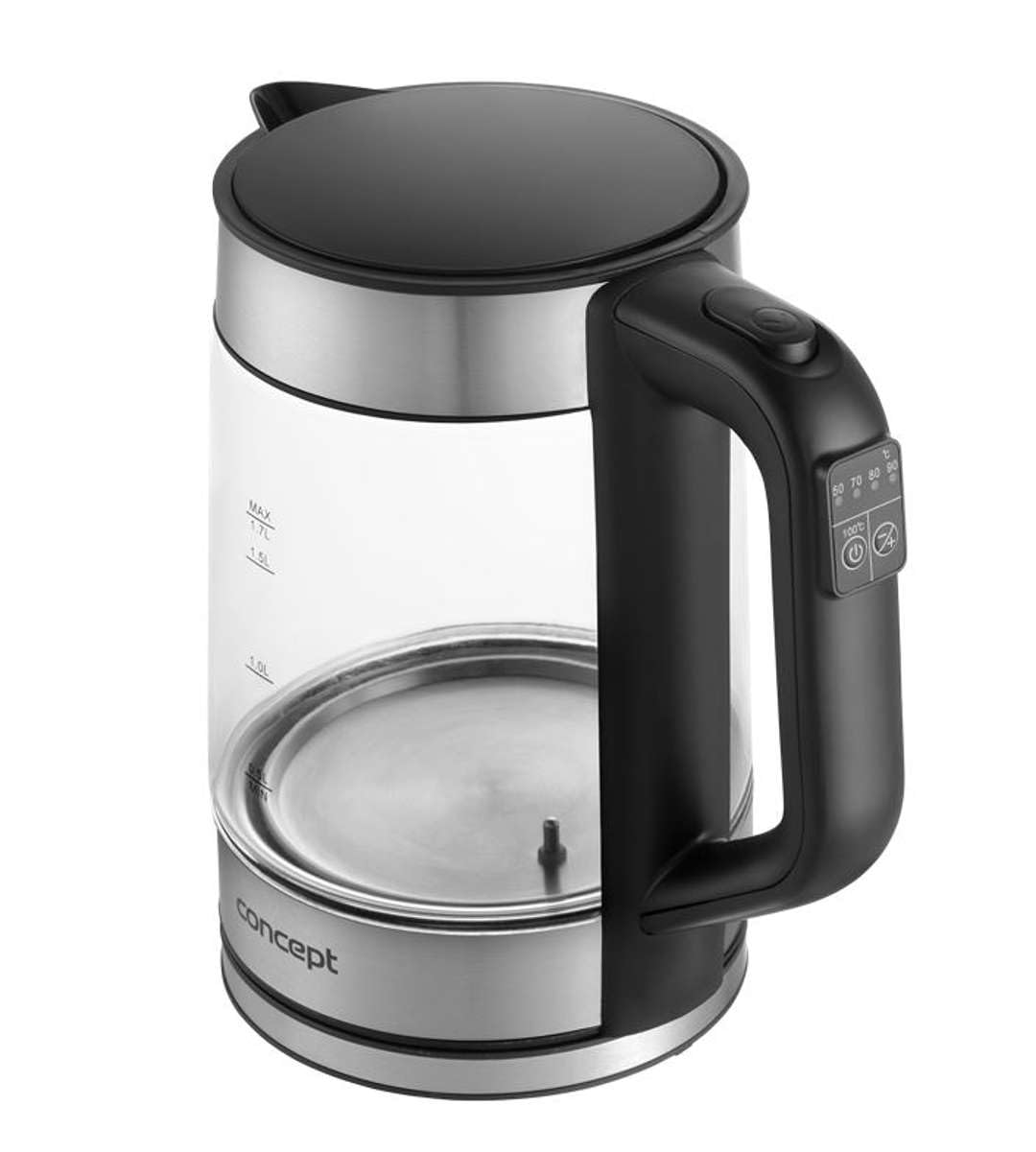 Concept RK4067 - Hervidor de cristal (1,7 L, regulador de temperatura: 50/70/80/90/100°C, 1850-2200 W, función de mantenimiento en caliente, control digital