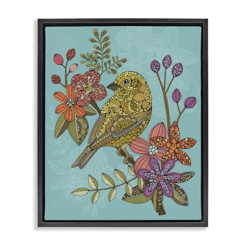 Finch Perched Floral Branch Pattern, 17 x 21 Inch Canvas in Floater Frame