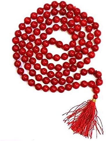 Divya ShaktiNatural Red Coral Rosary Moonga/Munga Mala 108+1 Bead (8 m.m.)