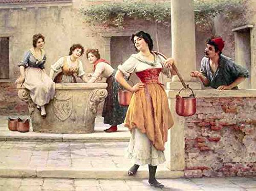 Libby's Emporium White Metal Sign Eugene De Blaas Flirtation At The Well A4 12X8 Aluminium
