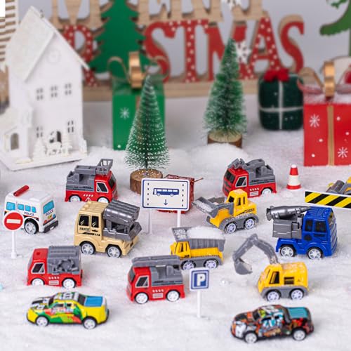 Quanquer Adventskalender 2025 Pull Back Spielzeugautos für Jungen – 24-Tage-Adventskalender 2025 mit Spielzeugautos – Countdown-Kalender-Autos-Set Weihnachtsgeschenke für Kleinkinder