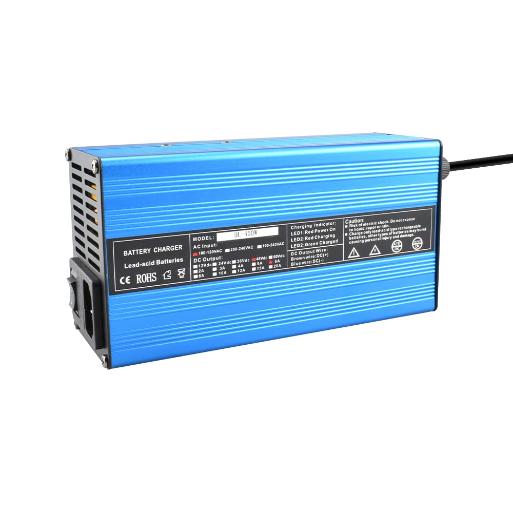 Abakoo 48V 6A Golf Cart Battery Charger for Ez-Go EZgo TXT, with RXV Plug 3 Prong, Blue