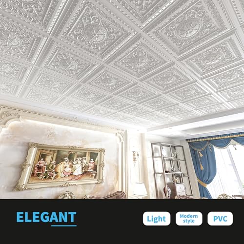 Image of Art3d Drop Ceiling Tiles, Glue up Ceiling Tiles, 2'x2' Plastic Sheet in White (24-Pack, 96 Sq.ft)