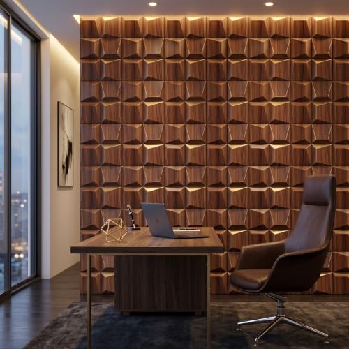 Image of Kayra Decor 3D PVC Wall Panels for Bedroom & Living Room | Cube Design | Wooden Color|19.7 x 19.7 Inch | Pack of 18 | 42.48 Sq Ft