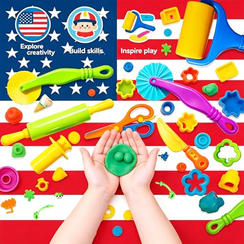 Dough and Clay Play Tools Kit for Kids, Modeling Clay Accessories for Toddlers, Animal Cutters with DIY Rollers & Safety Scissors, Dough Extruder Easy Squeeze for Kids, Ideal Home Play & Baking Set - Image 3